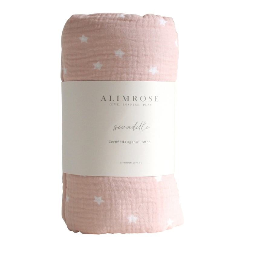 Pink Starry Night Muslin Swaddle by Alimrose