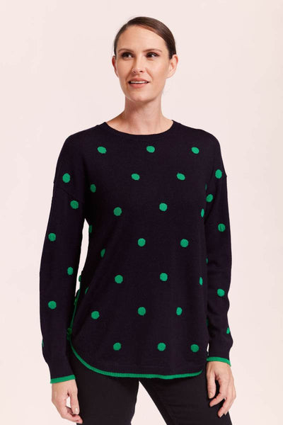 Emerald and navy spot sweater by See Saw