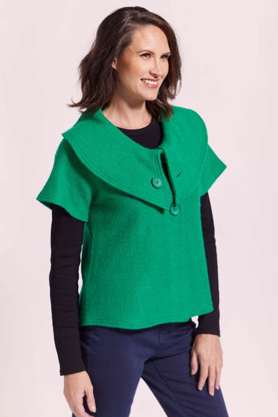 A stunning emerald green audrey collar jacket, made of boiled wool by Australian fashion label, See Saw