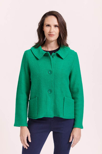A lovely emerald green boiled wool audrey collar jacket by Australian fashion label. See Saw