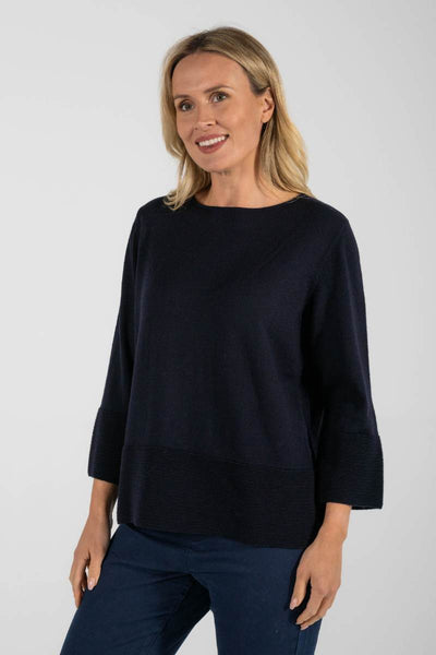 Navy ribbed 7/8 sleeves sweater by Australian fashion label, See Saw