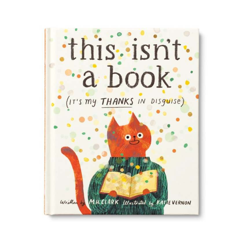 Book cover with a cat illustration and text 'this isn't a book (it's my thanks in disguise)' on a white background