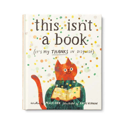Book cover with a cat illustration and text 'this isn't a book (it's my thanks in disguise)' on a white background