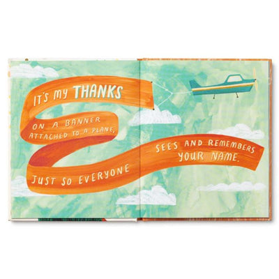 Book with airplane and text on a green background