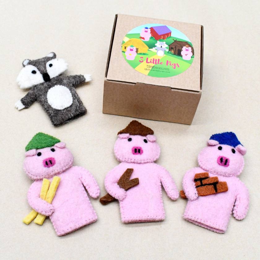 Three little pigs felt finger puppet set by Tara Treasures