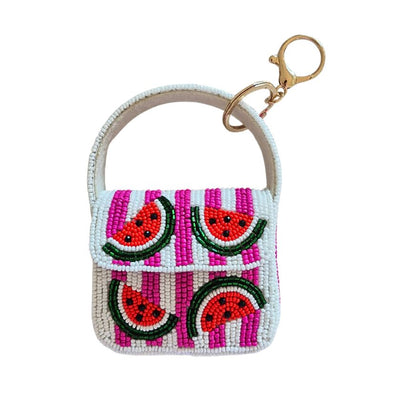 Small beaded pouch with watermelon design and gold clasp on a white background | Zoda Stockist at Zebra Finch in Newcastle, NSW