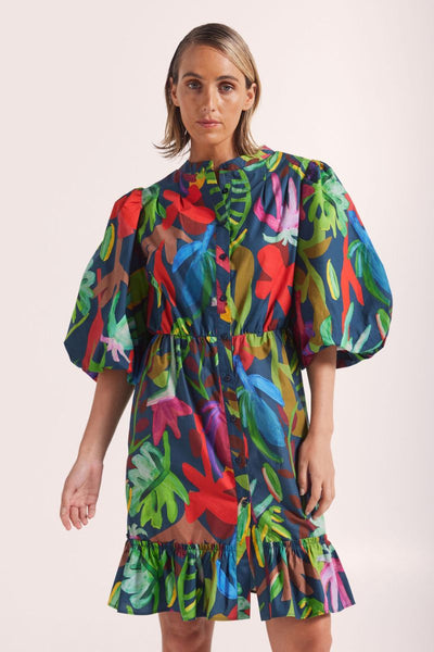 Wear Colour 100% cotton ruffle dress in jungle boogie print