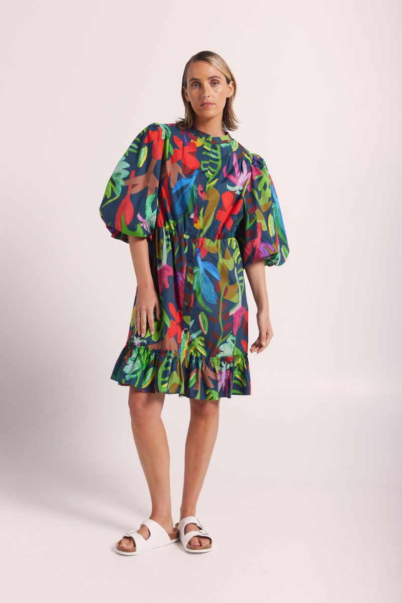 Wear Colour 100% cotton ruffle dress in jungle boogie print