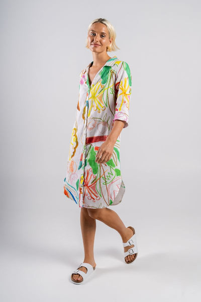 Wear Colour 100% linen dress collared shirt dress in botanical print