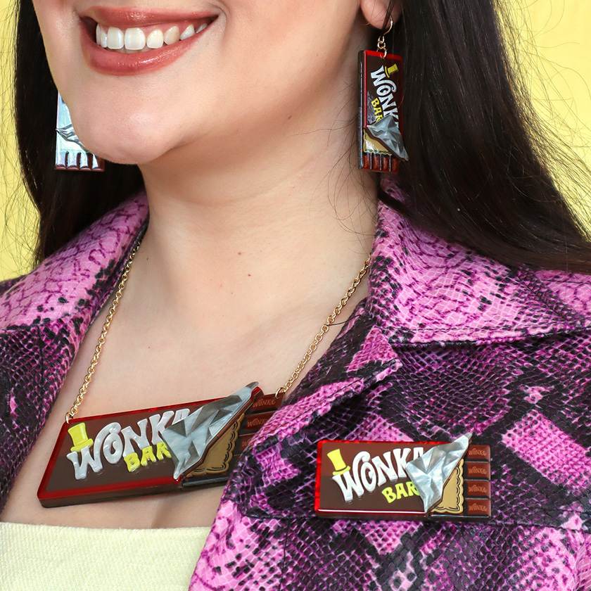 Winning Wonka Bar by Erstwilder from their December 2024 Willy Wonka and The Chocolate Factory collection on model