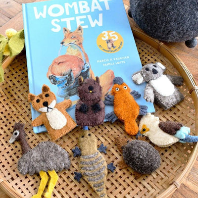 Felt finger puppets to go along with the book, Wombat Stew