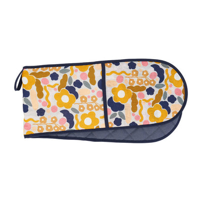 Linen double oven mit floral puzzle mustard by Annabel Trends