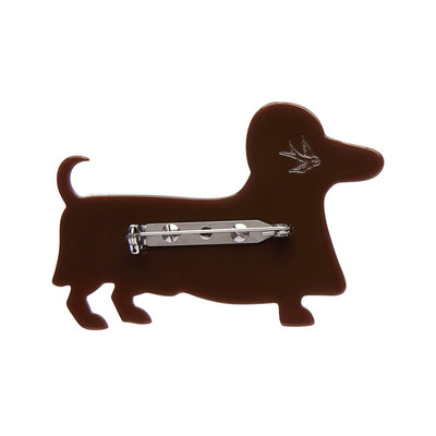 Back of A ghostly pooch dog brooch by Erstwilder from their Halloween 2022 collection