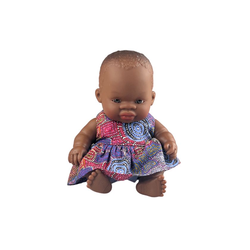 Indigenous dolls dress on 21cm Miniland doll by Miss Alice