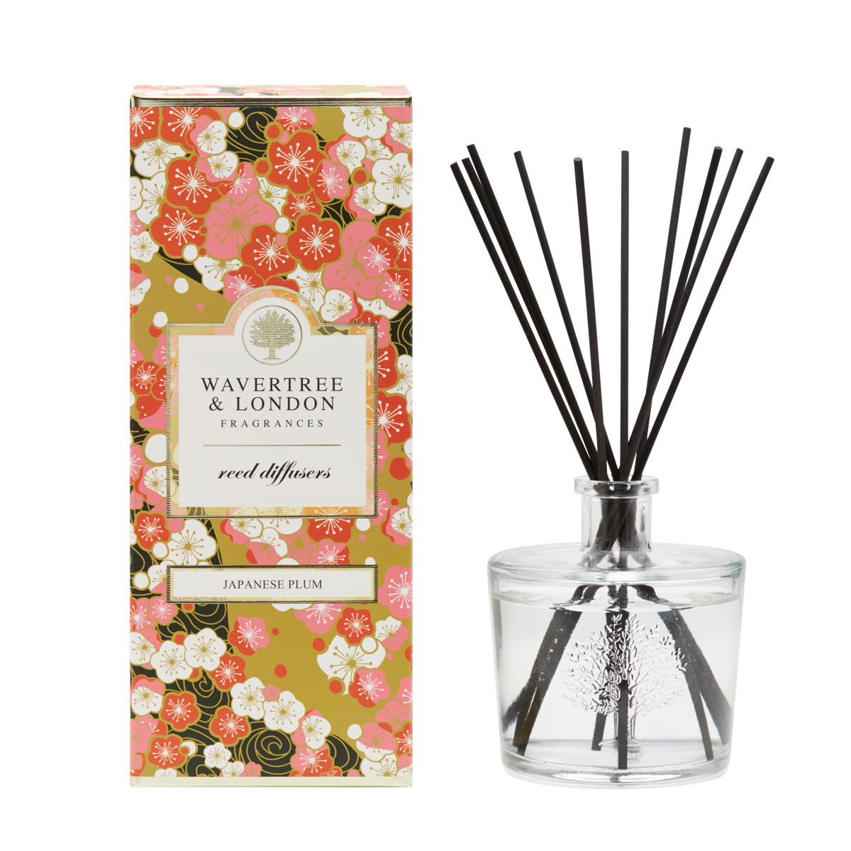 Japanese plum diffuser with glass bottle and black reeds