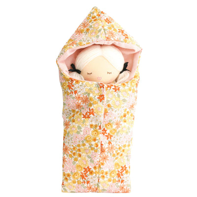 Marigold floral sleeping bag with doll inside