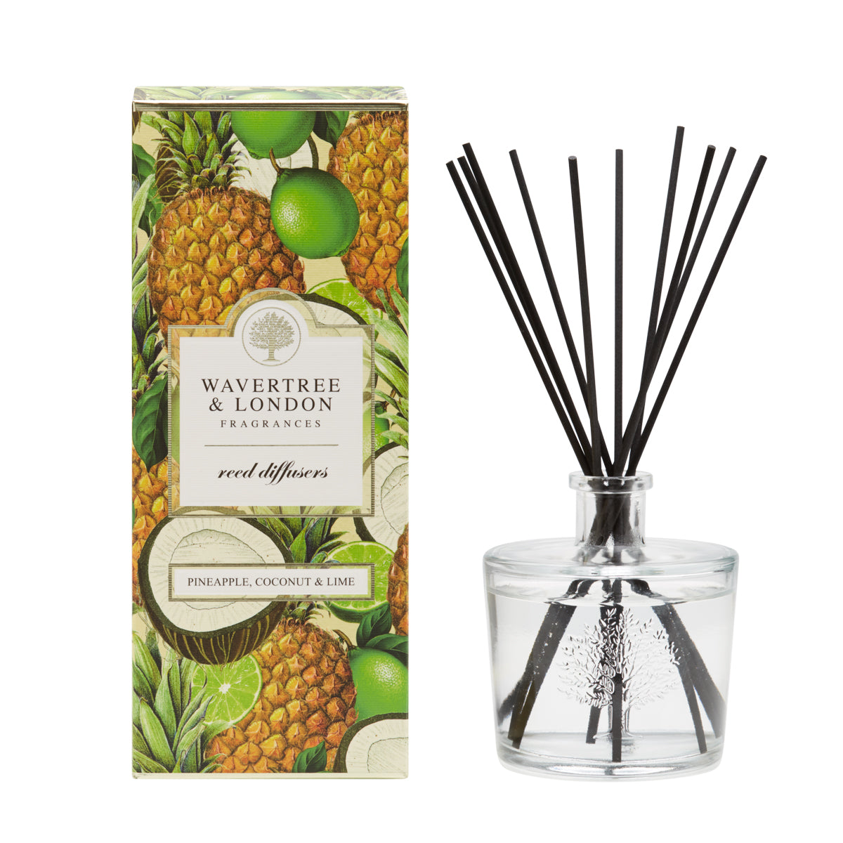 Glass diffuser with black reeds - pineapple, coconut and lime