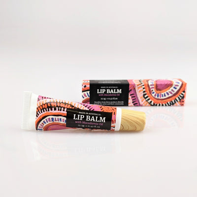 Lip balm with Indigenous artwork on packaging.