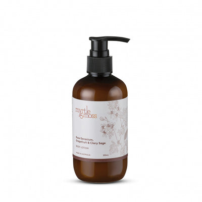 Rose geranium body lotion by Myrtle and Moss