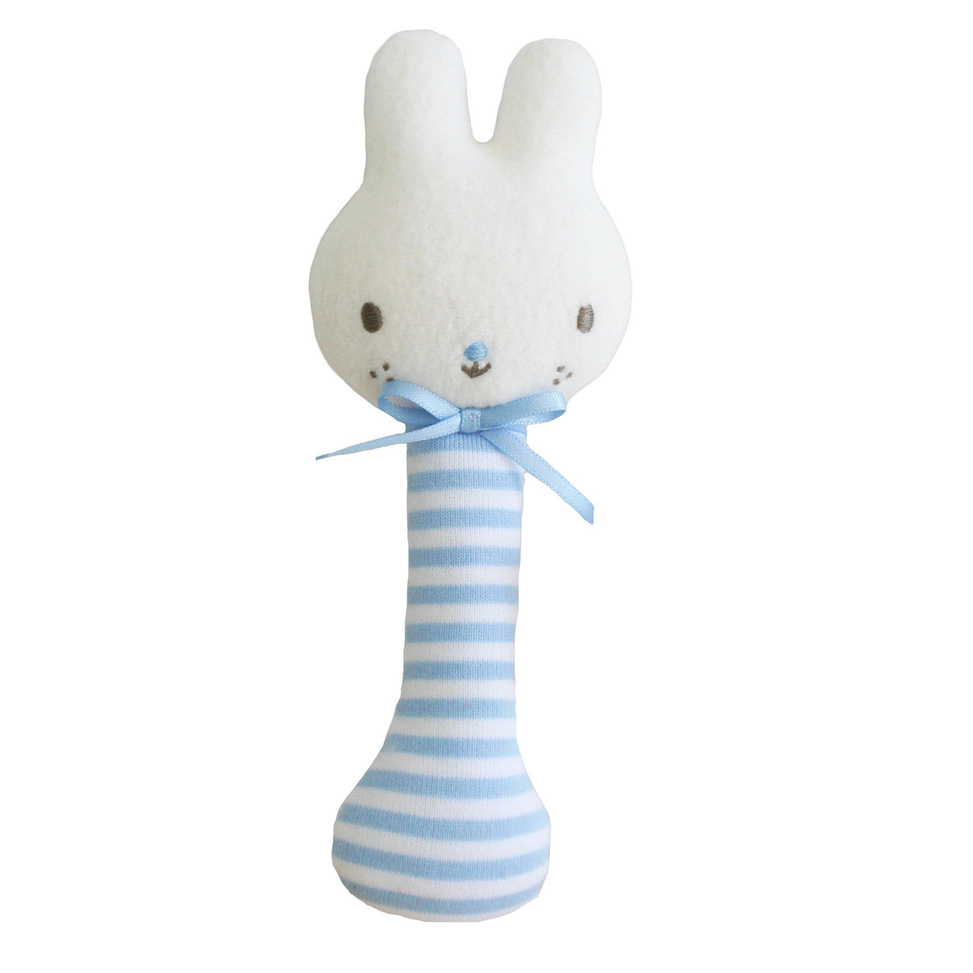 Stripy blue stick rattle bunny