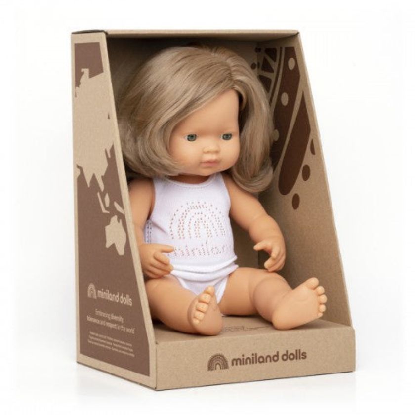 Miniland dark blond girl doll