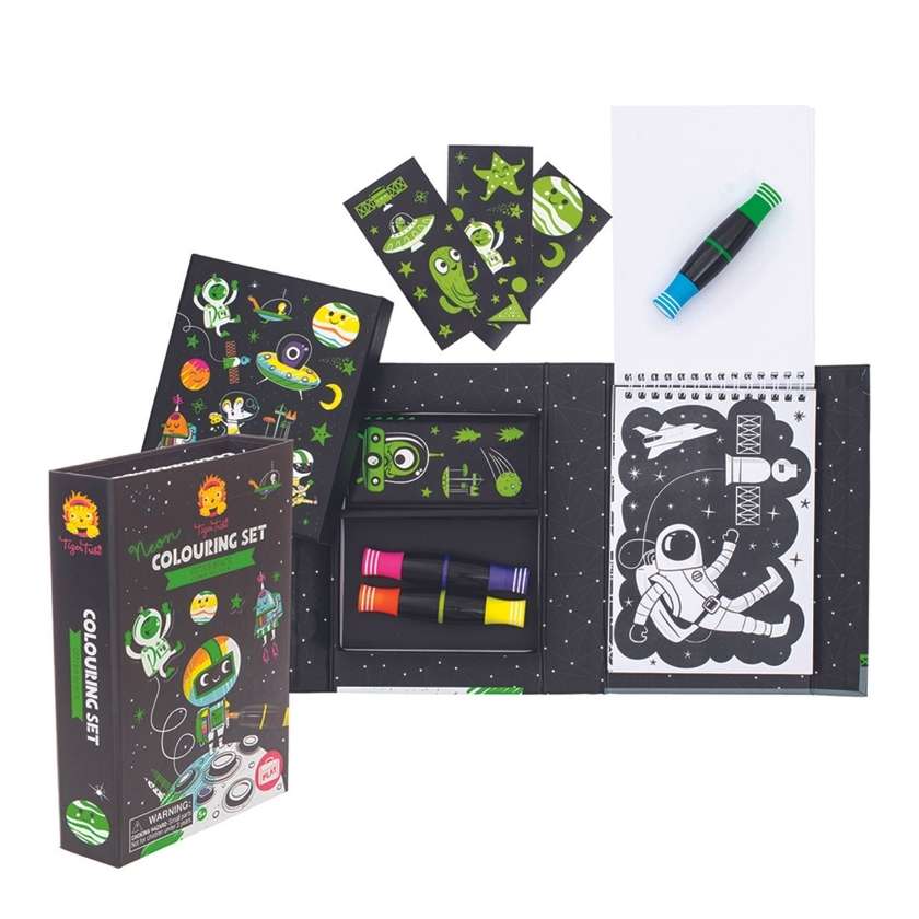 Neon Outer Space Colouring Set by Tiger Tribe with textas and stickers