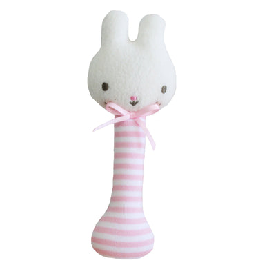 Stripy pink bunny stick rattle