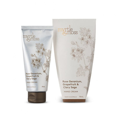 Rose geranium, grapefruit and clary sage hand cream by Myrtle and Moss